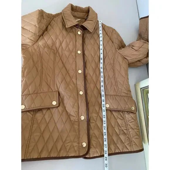 Chico's Quilted Midlength Jacket Neutral Tan Faux Leather Trim Size 3/US 16/18 - Picture 6 of 7